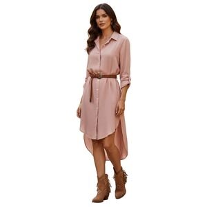 Rhea Dusty Pink Viscose High Low Button Down Shirt Dress OS NWT Boho Coastal